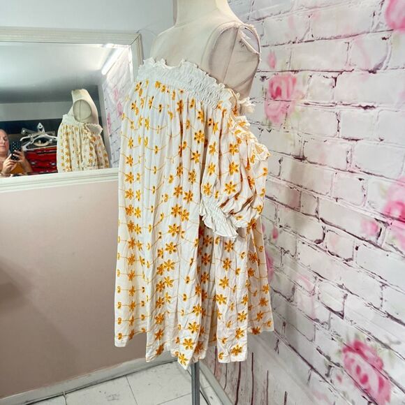 ASOS Design Women's Off Shoulder Bardot Mini Swing Dress Yellow White Size 10 - Picture 3 of 10